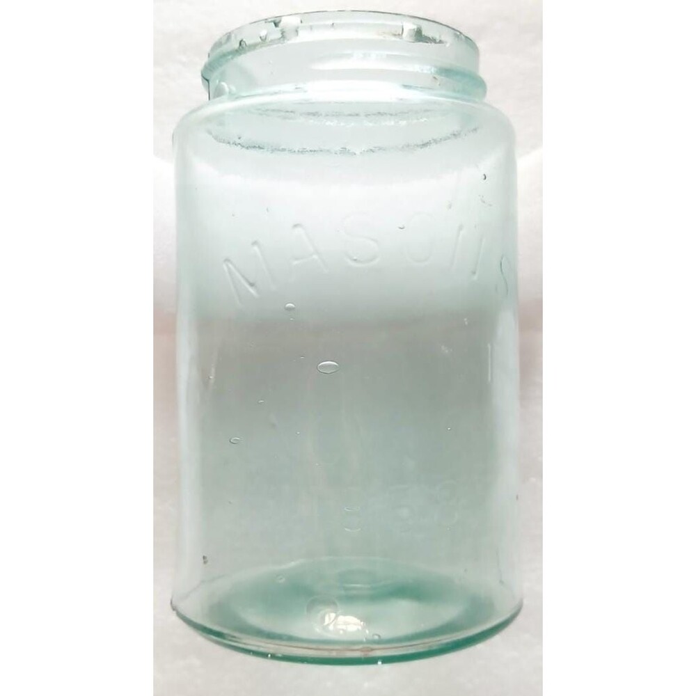 Antique Aqua Blue Mason Jar Bubbly Early Canning No Lid Minor Crack Farmhouse - Picture 2 of 6